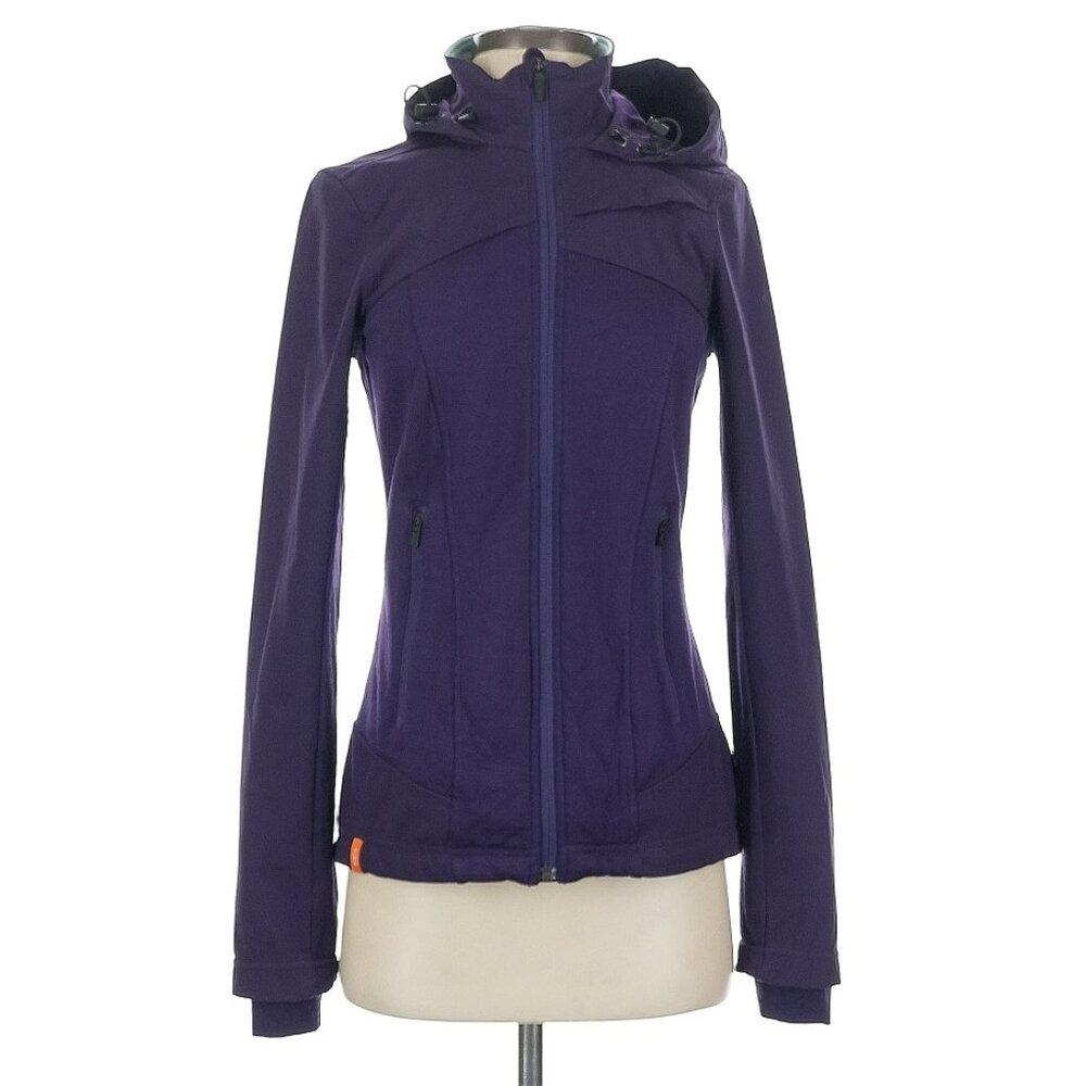 Icebreaker 100% merino wool jacket with hood in purple